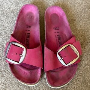 Birkenstock Madrid Fuchsia Sandals with Silver Buckles